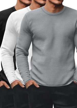 3-Pack Waffle Knit Thermal Crew Pullover