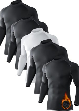 5-Pack Mock Neck Fleece-Lined Thermal Shirt