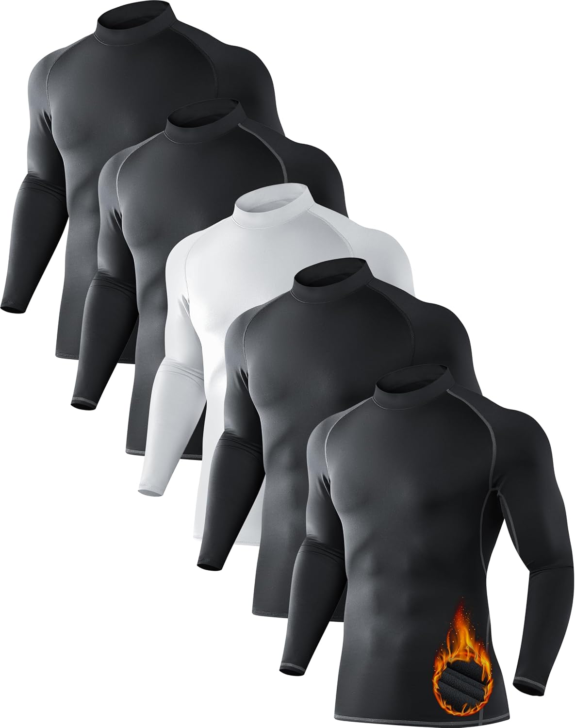 5-Pack Mock Neck Fleece-Lined Thermal Shirt