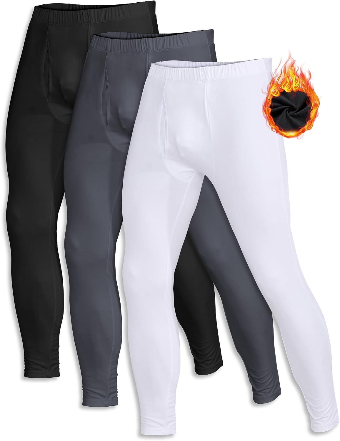 3-Pack Fleece-Lined Thermal Long Johns Leggings